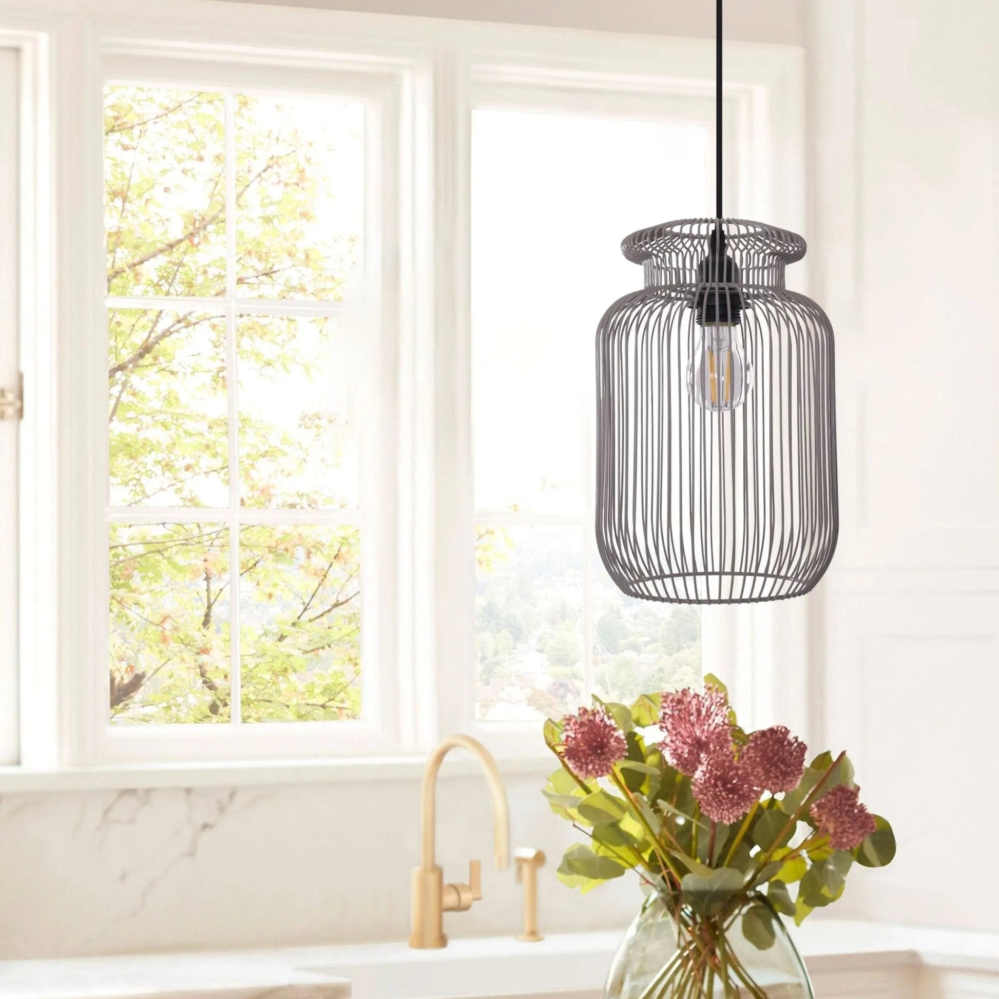 Lightsin Sleek Modern Grey Iron Pendant Light for Home Decor - House Comfort