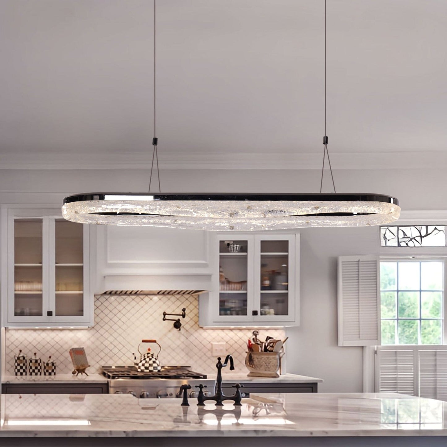 Lightsin Sleek Pearl Black LED Resin Oval Pendant Light Modern Chandelier Lighting - House Comfort