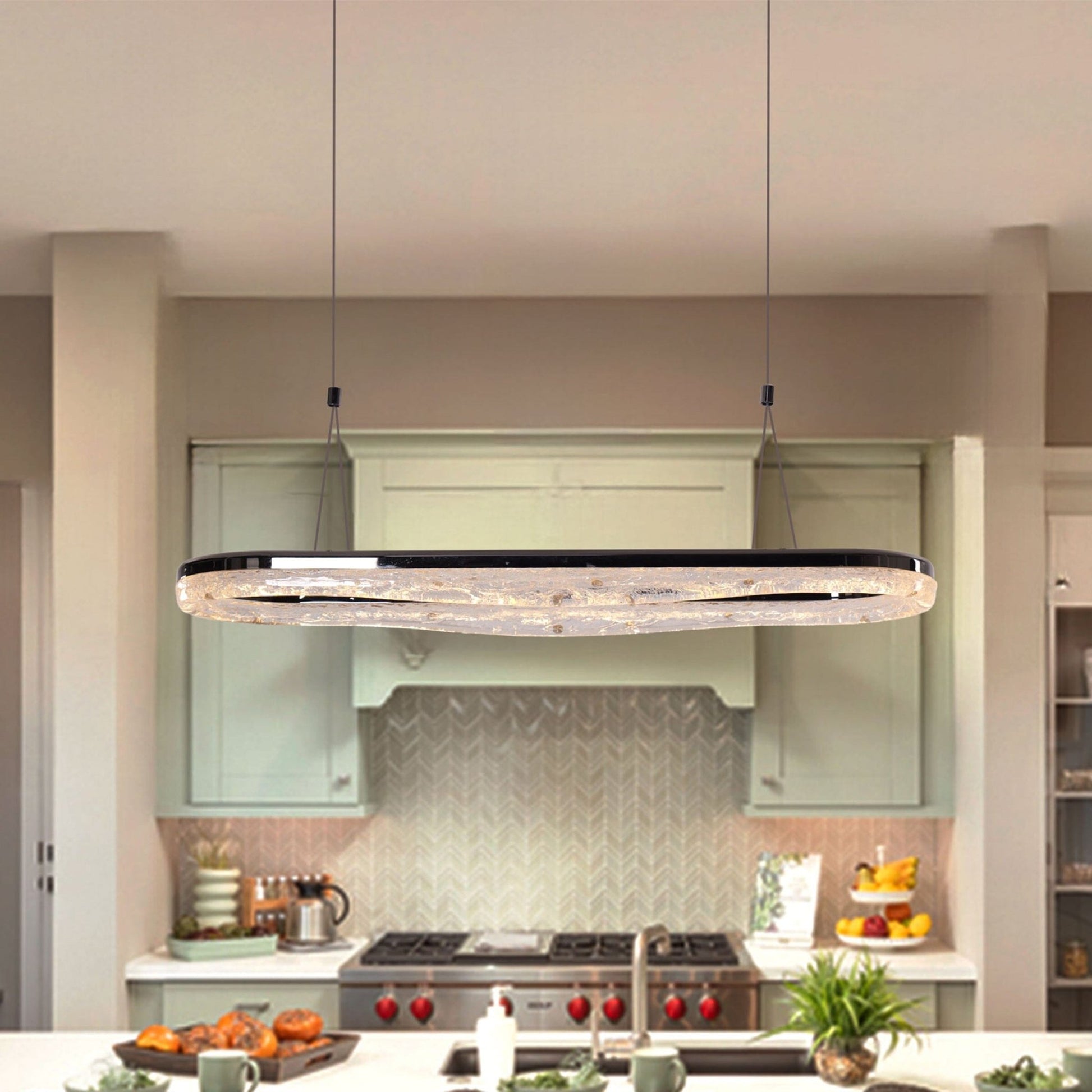 Lightsin Sleek Pearl Black LED Resin Oval Pendant Light Modern Chandelier Lighting - House Comfort