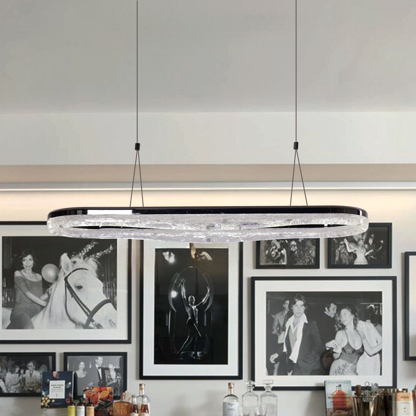 Lightsin Sleek Pearl Black LED Resin Oval Pendant Light Modern Chandelier Lighting - House Comfort