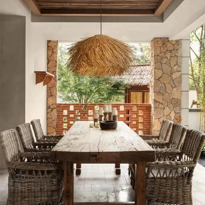 Lightsin Straw Stack Shaped Rattan Woven Pendant Light - House Comfort