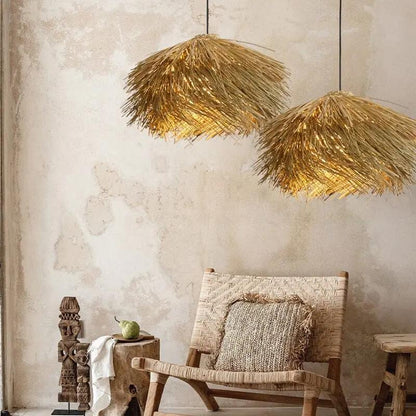 Lightsin Straw Stack Shaped Rattan Woven Pendant Light - House Comfort