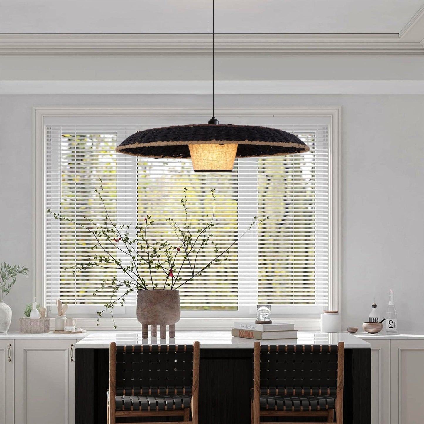 Lightsin Stylish Two - Tone Handwoven Pendant Light Fixture - House Comfort