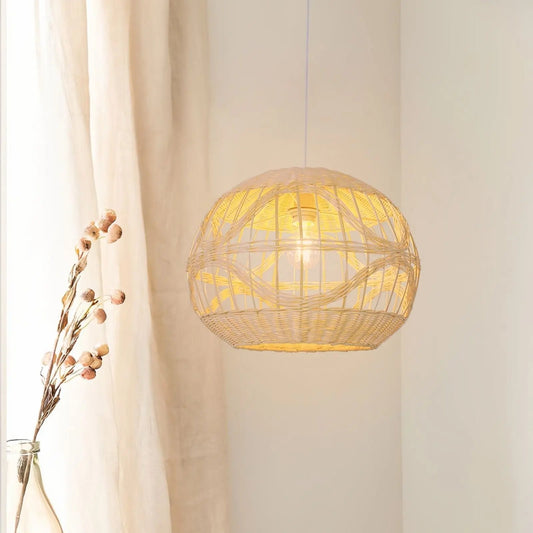 Lightsin Sustainable Handwoven Spherical Rattan Pendant Light with Wave Details - House Comfort