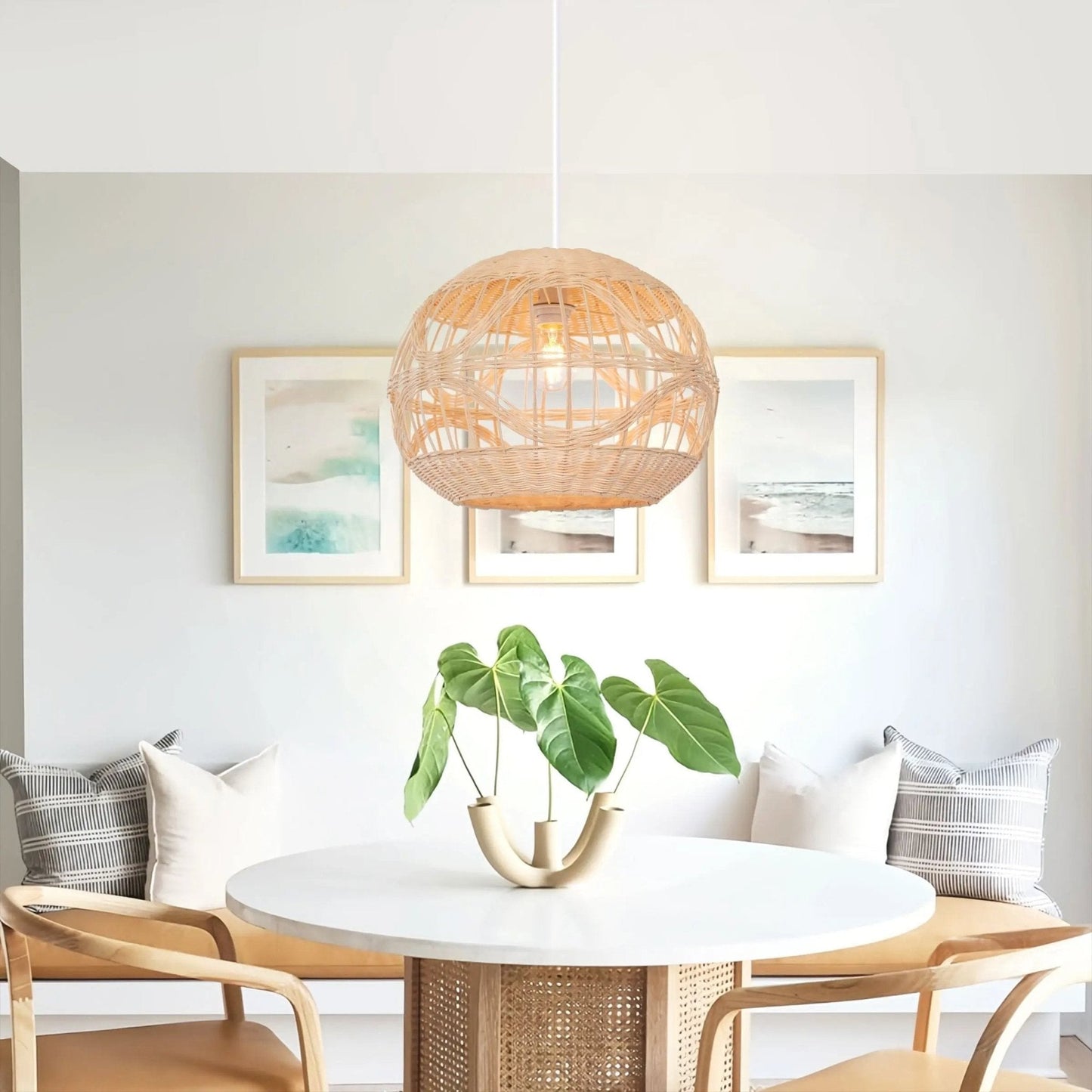 Lightsin Sustainable Handwoven Spherical Rattan Pendant Light with Wave Details - House Comfort