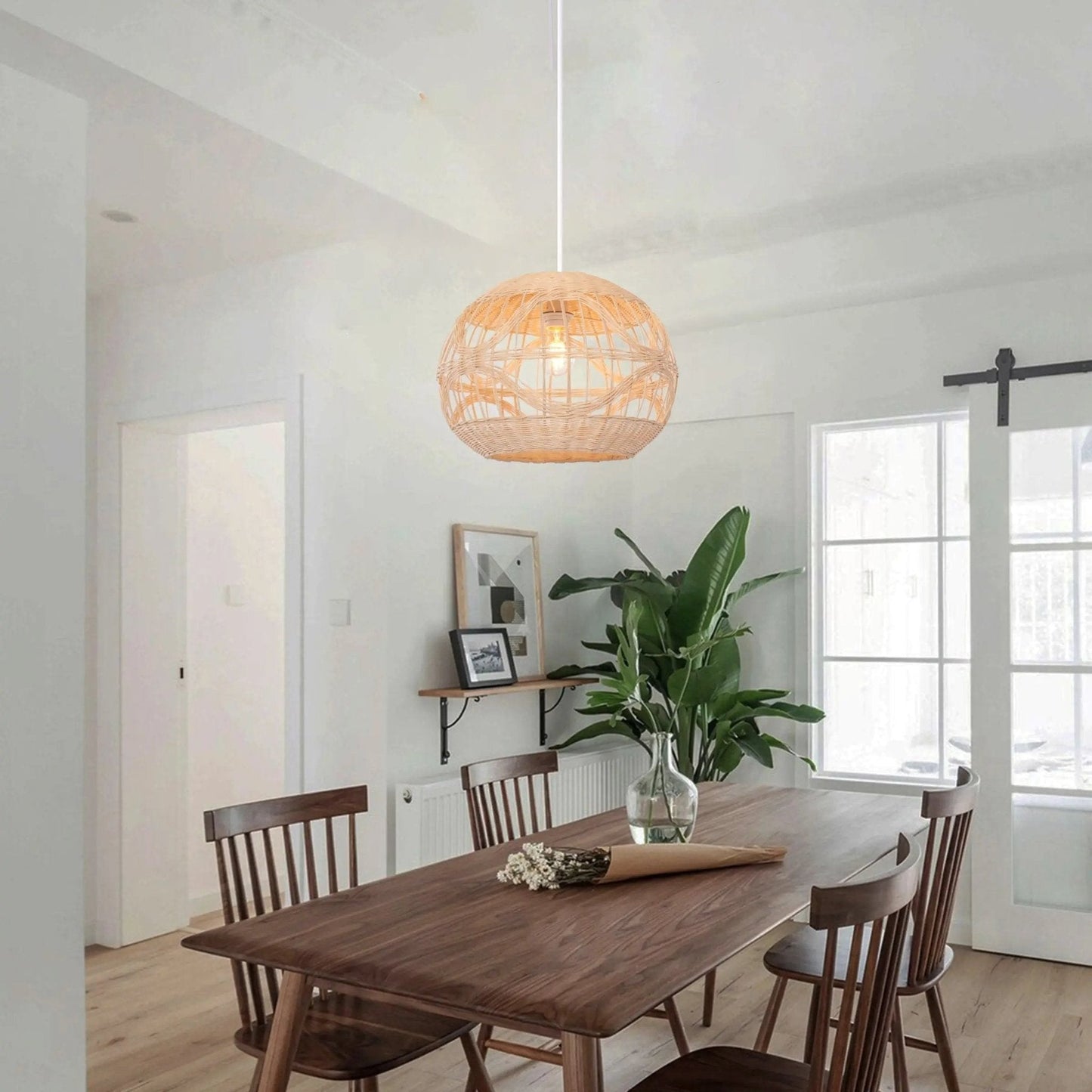 Lightsin Sustainable Handwoven Spherical Rattan Pendant Light with Wave Details - House Comfort