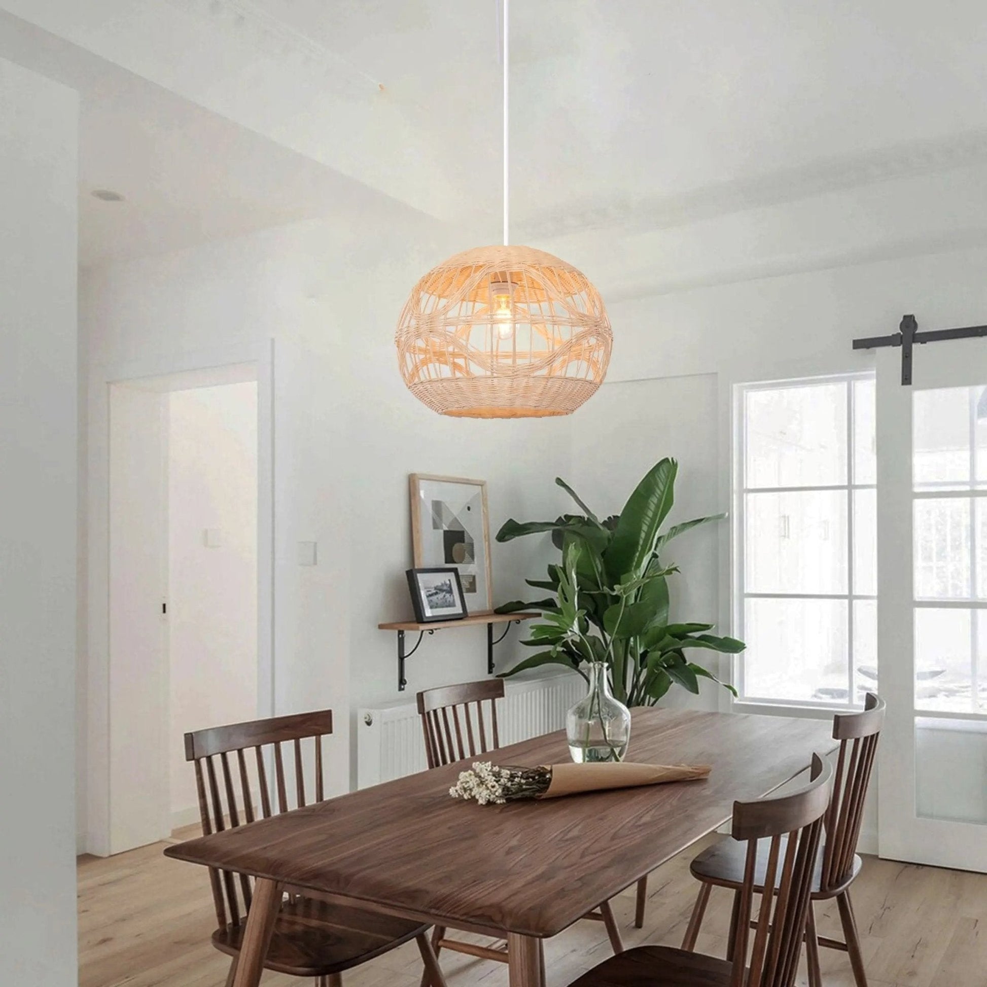Lightsin Sustainable Handwoven Spherical Rattan Pendant Light with Wave Details - House Comfort