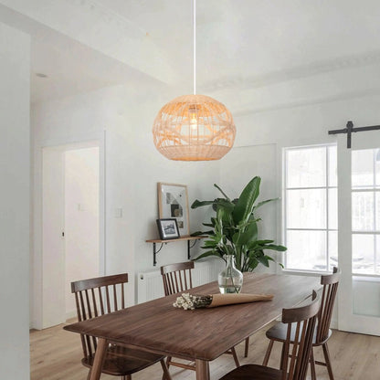 Lightsin Sustainable Handwoven Spherical Rattan Pendant Light with Wave Details - House Comfort