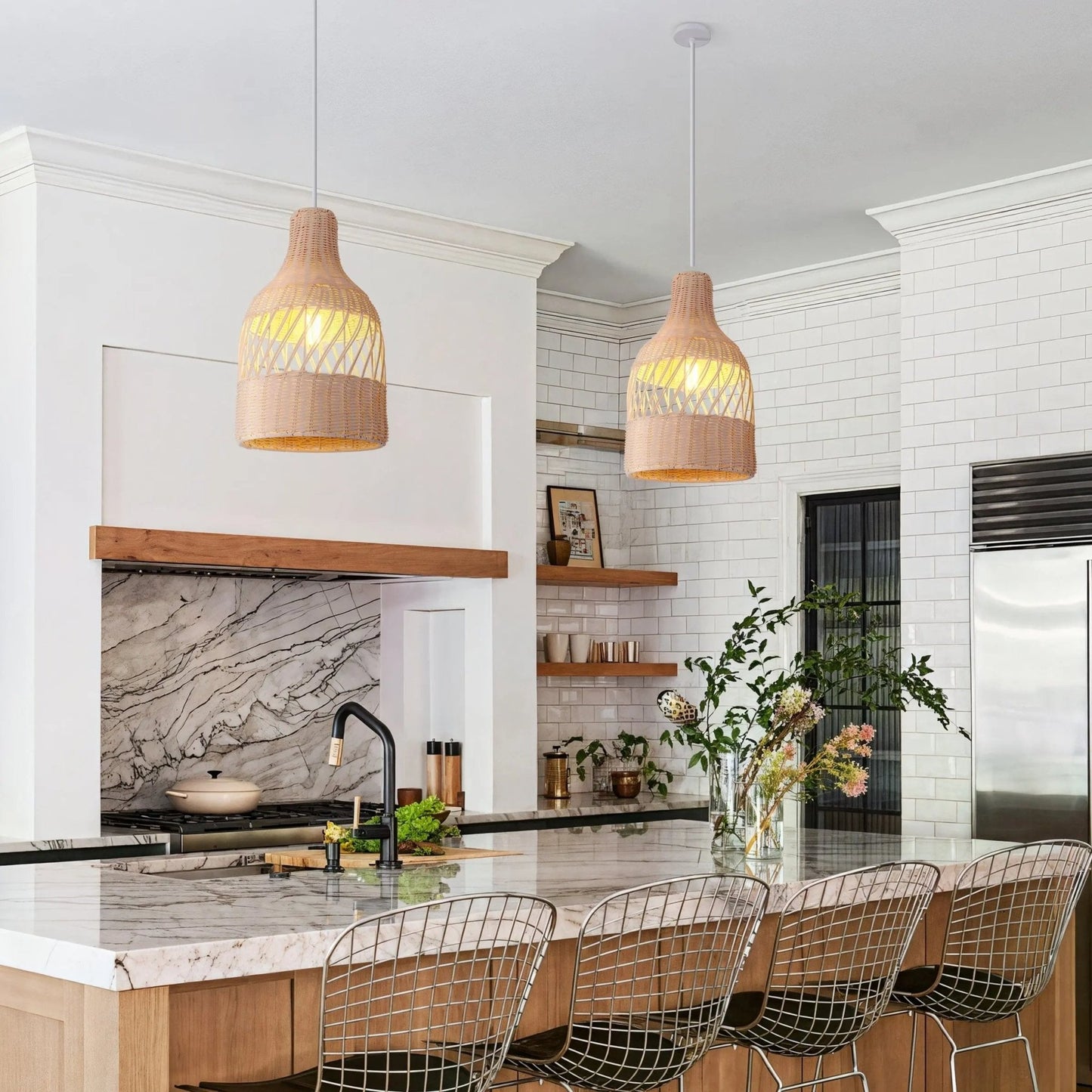 Lightsin Sustainable Handwoven White Rattan Light Fixture - House Comfort