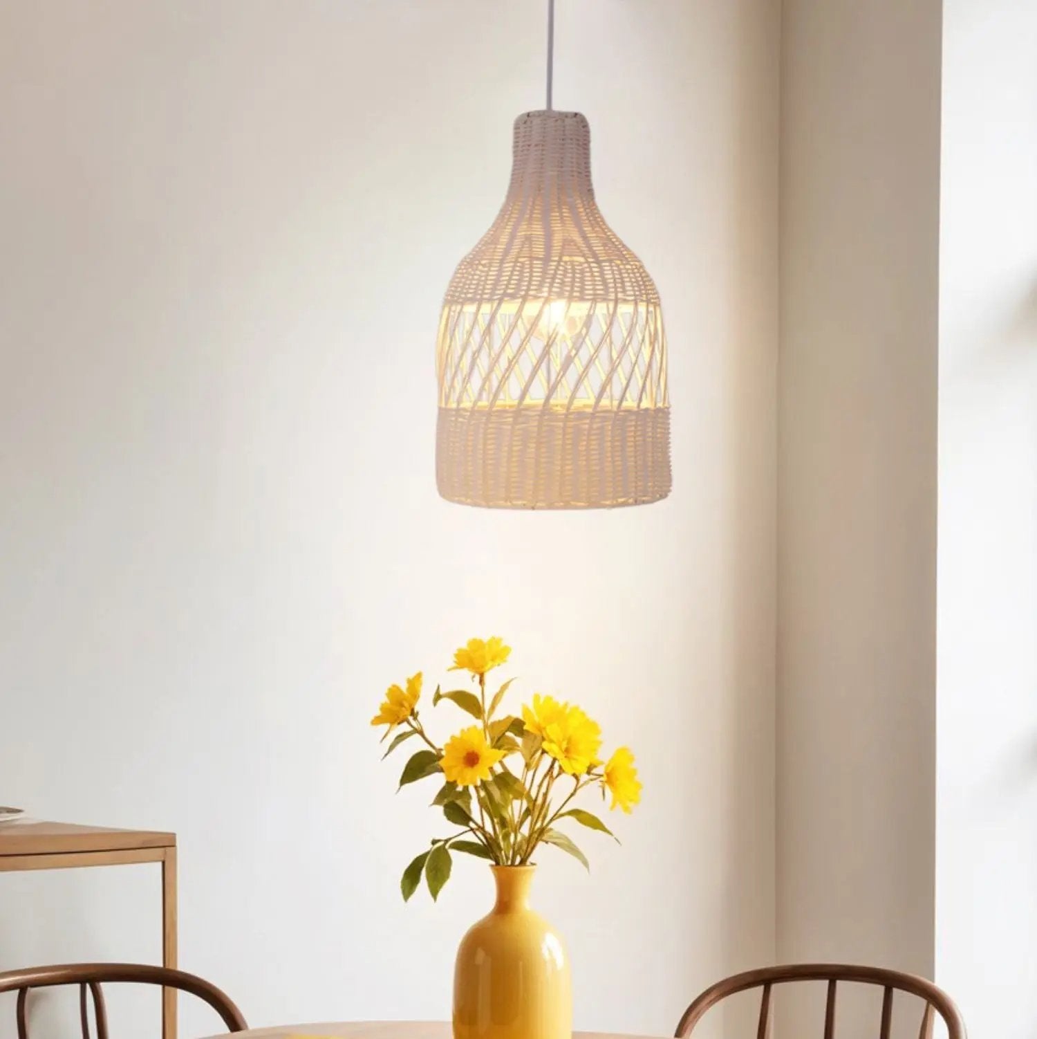 Lightsin Sustainable Handwoven White Rattan Light Fixture - House Comfort