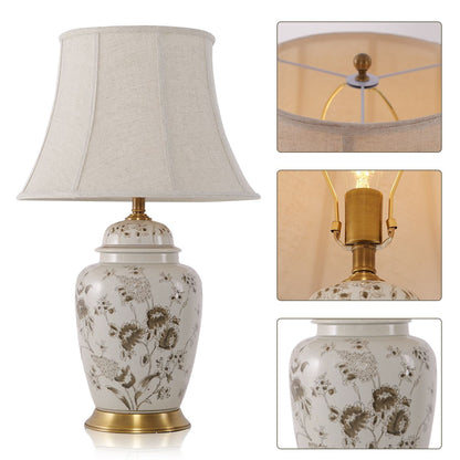Lightsin Table Lamp Ceramic and Copper Chrysanthemum Design with Fabric Shade - House Comfort