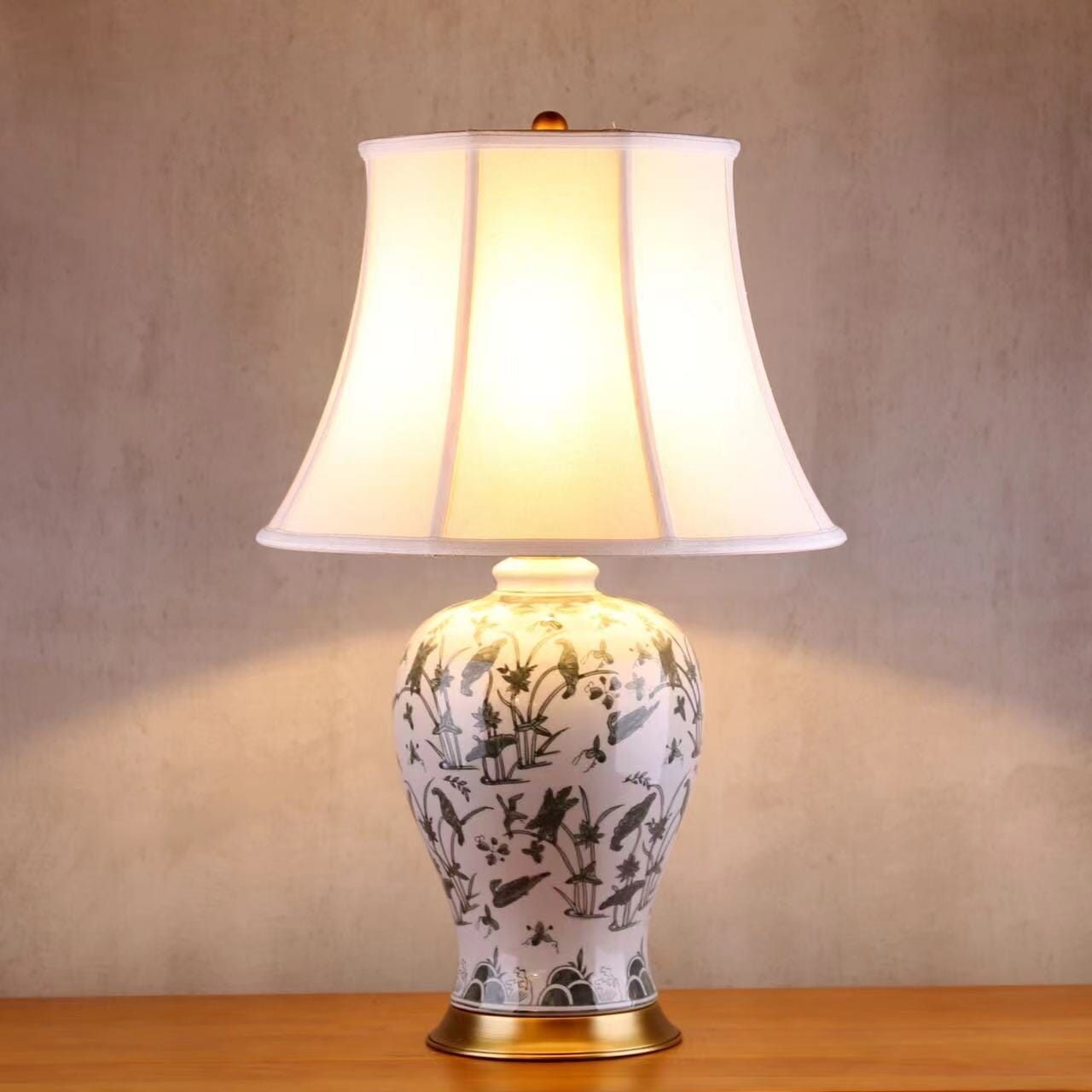 Lightsin Table Lamp Ceramic with Hand - Painted Lotus Pond Design - House Comfort