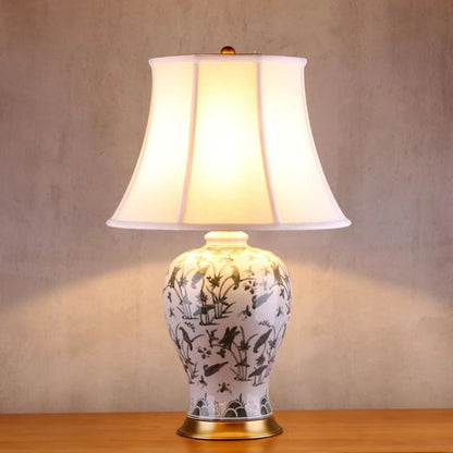 Lightsin Table Lamp Ceramic with Hand - Painted Lotus Pond Design - House Comfort