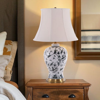 Lightsin Table Lamp Ceramic with Hand - Painted Lotus Pond Design - House Comfort