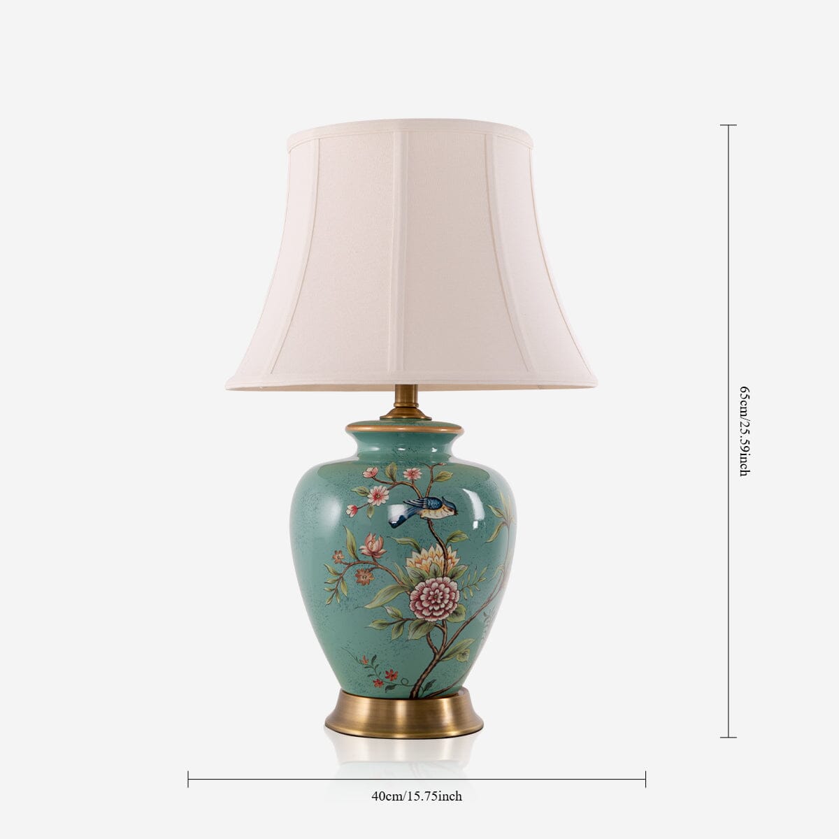 Lightsin Table Lamp with Vintage Green Floral Ceramic Base and Fabric Shade - House Comfort