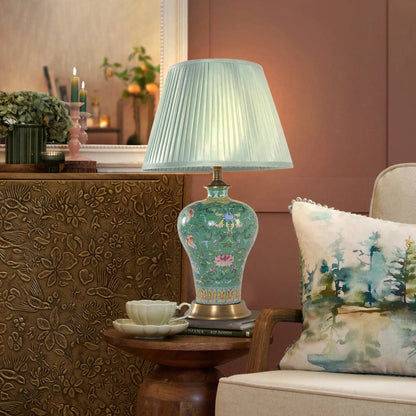 Lightsin Vibrant Ceramic Table Lamps for Living Room – Handcrafted Design with Warm Fabric Shade - House Comfort