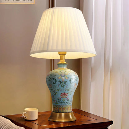 Lightsin Vibrant Ceramic Table Lamps for Living Room – Handcrafted Design with Warm Fabric Shade - House Comfort