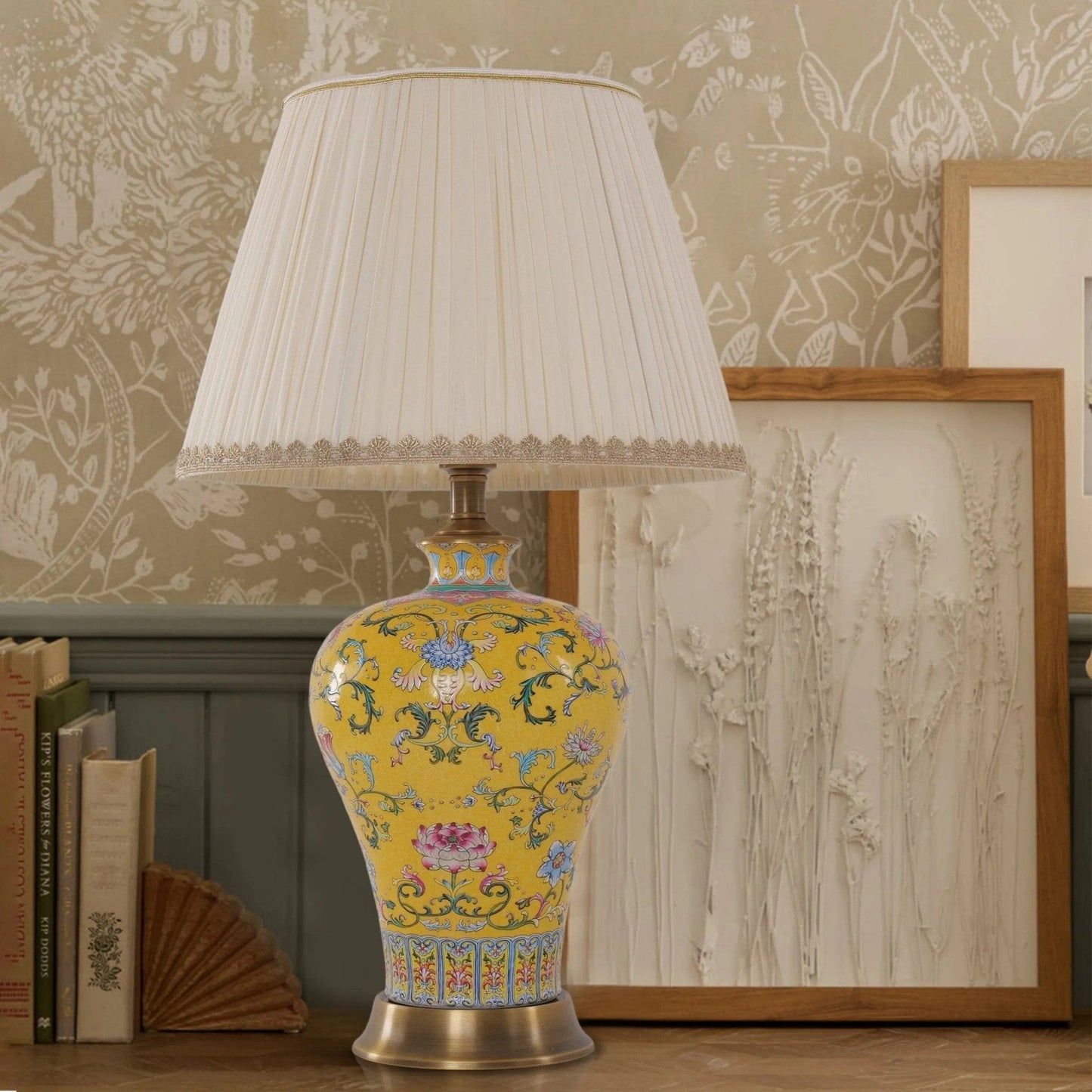 Lightsin Vibrant Ceramic Table Lamps for Living Room – Handcrafted Design with Warm Fabric Shade - House Comfort