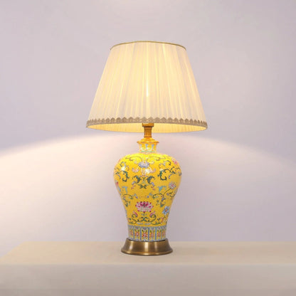 Lightsin Vibrant Ceramic Table Lamps for Living Room – Handcrafted Design with Warm Fabric Shade - House Comfort