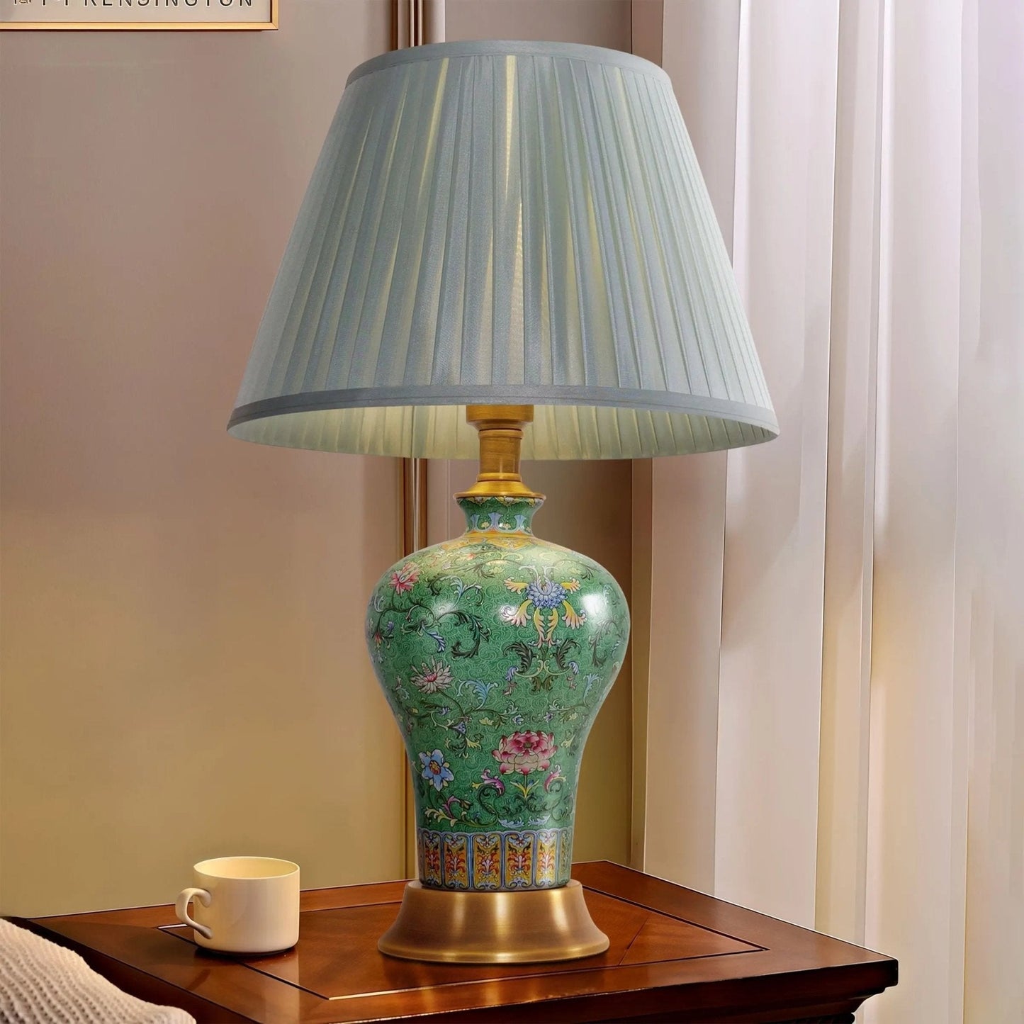 Lightsin Vibrant Ceramic Table Lamps for Living Room – Handcrafted Design with Warm Fabric Shade - House Comfort