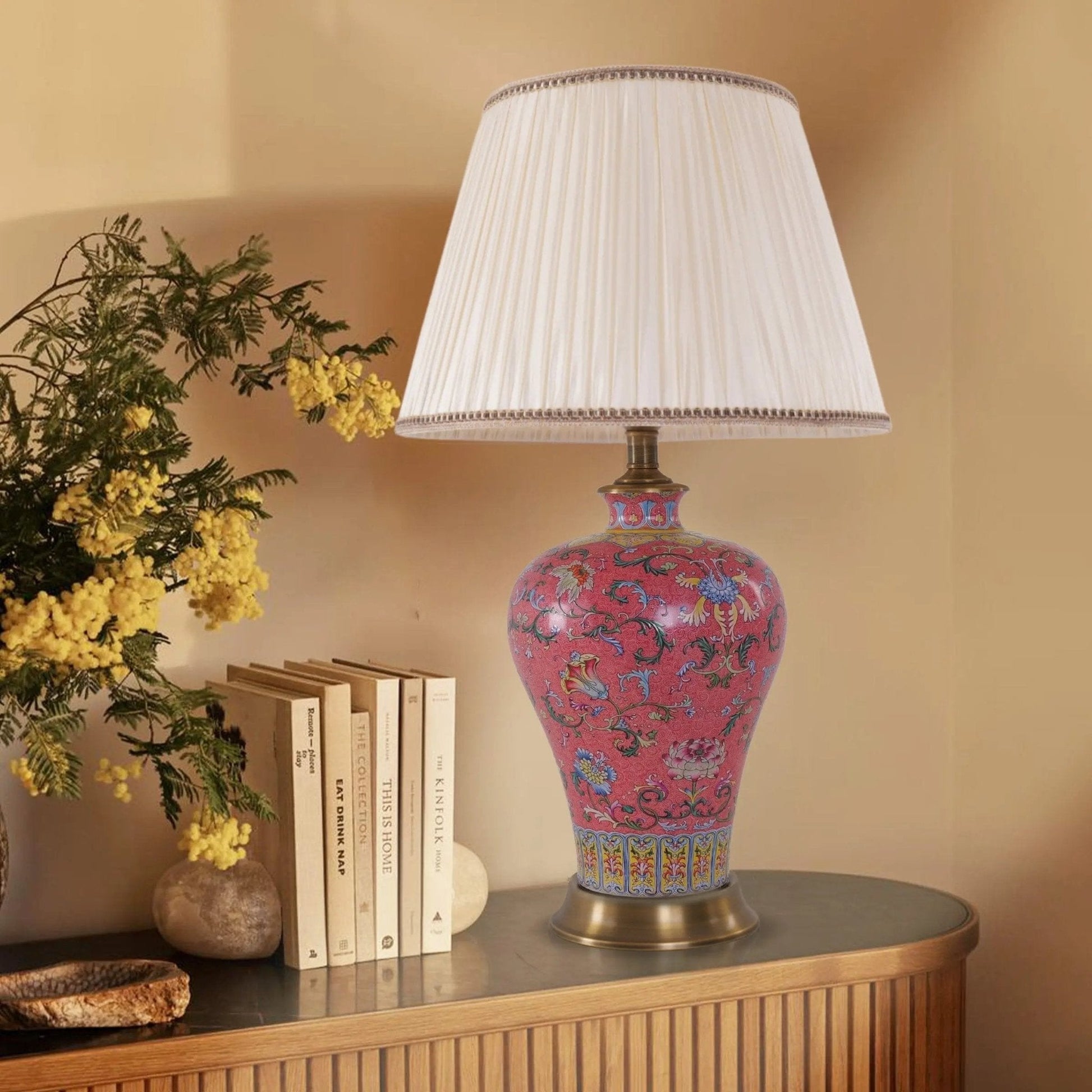 Lightsin Vibrant Ceramic Table Lamps for Living Room – Handcrafted Design with Warm Fabric Shade - House Comfort
