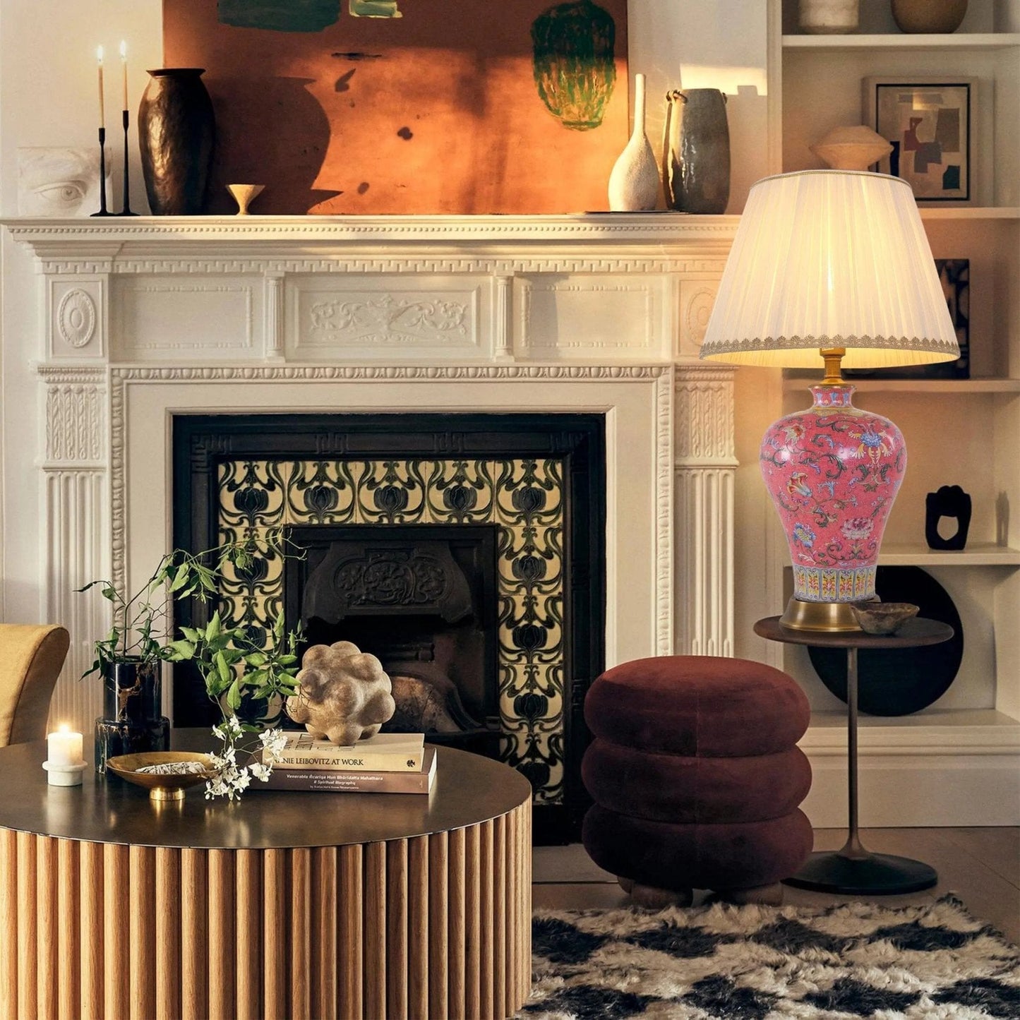 Lightsin Vibrant Ceramic Table Lamps for Living Room – Handcrafted Design with Warm Fabric Shade - House Comfort