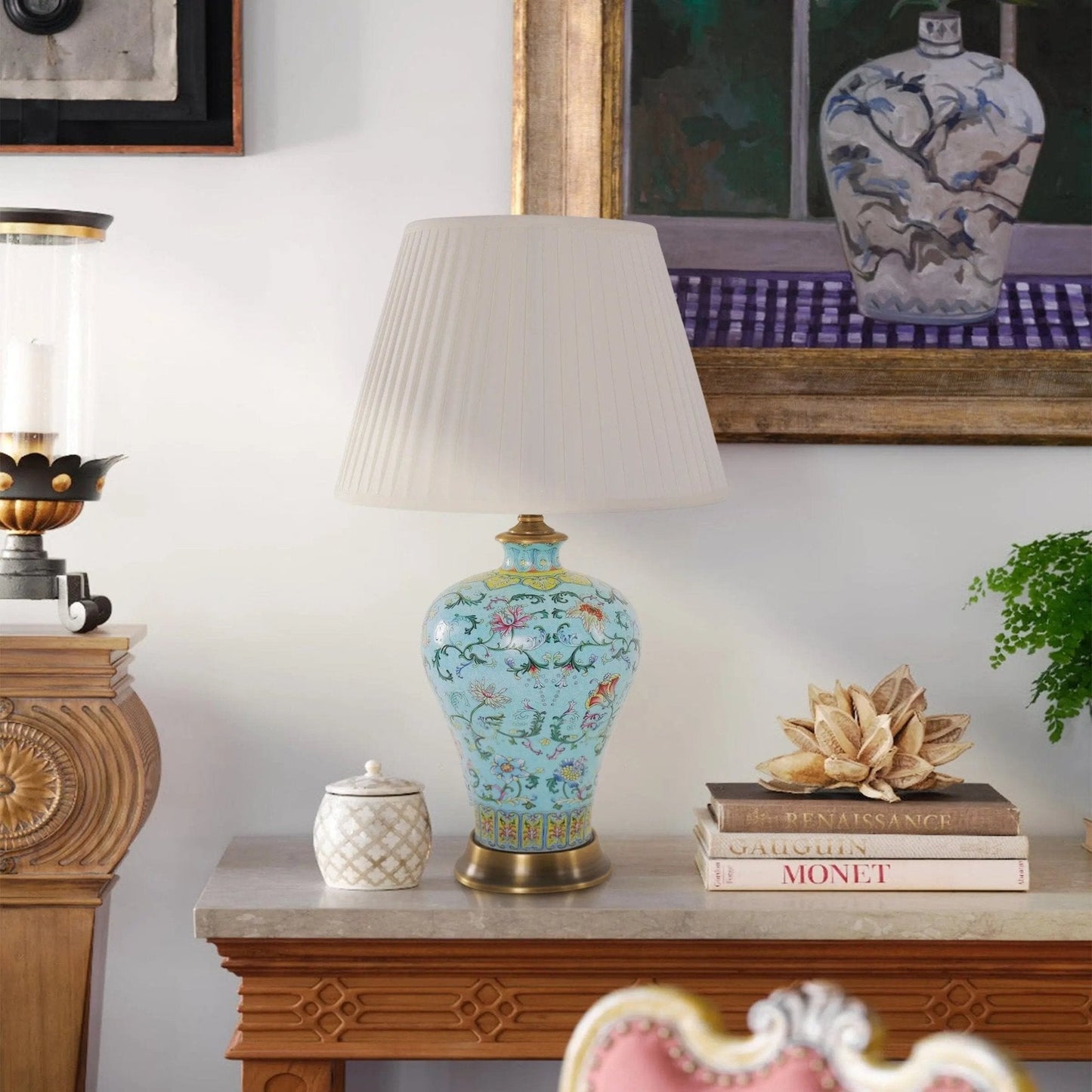 Lightsin Vibrant Ceramic Table Lamps for Living Room – Handcrafted Design with Warm Fabric Shade - House Comfort