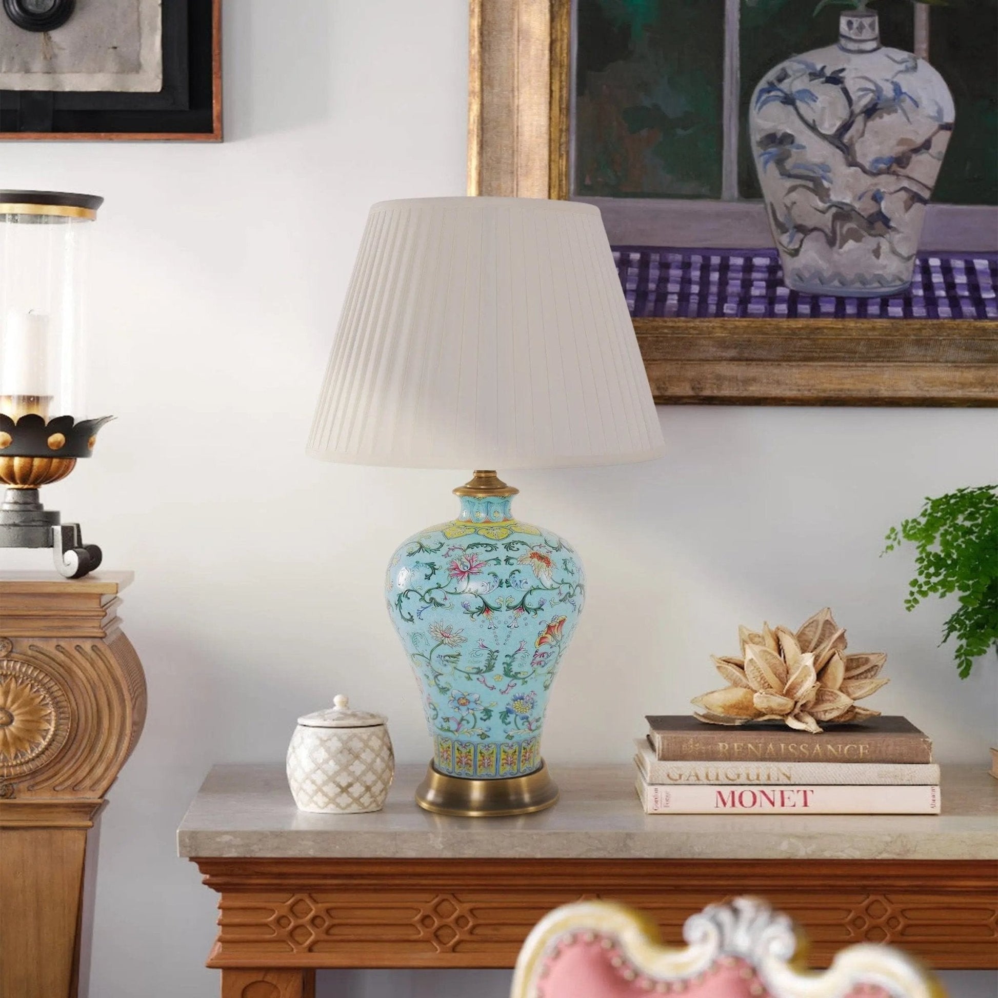 Lightsin Vibrant Ceramic Table Lamps for Living Room – Handcrafted Design with Warm Fabric Shade - House Comfort