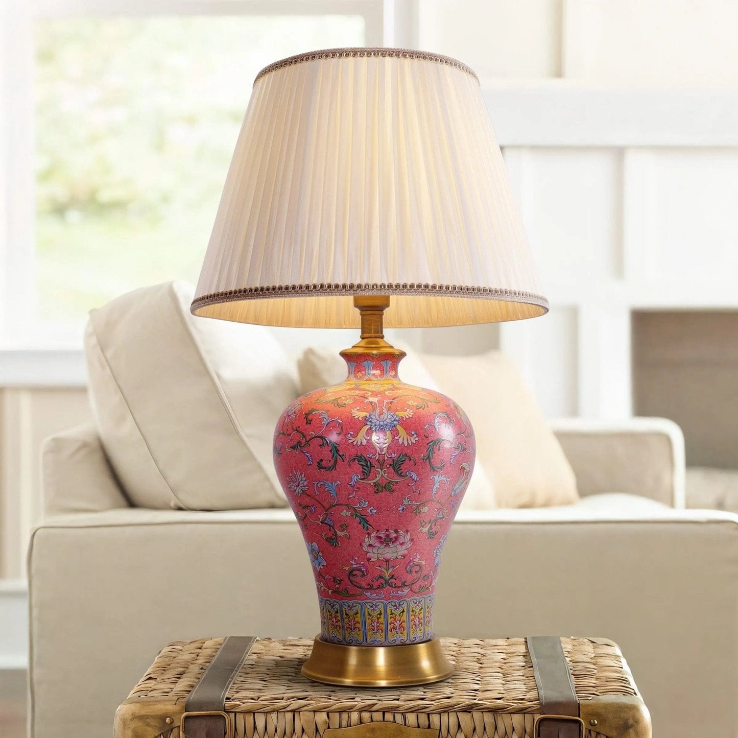 Lightsin Vibrant Ceramic Table Lamps for Living Room – Handcrafted Design with Warm Fabric Shade - House Comfort
