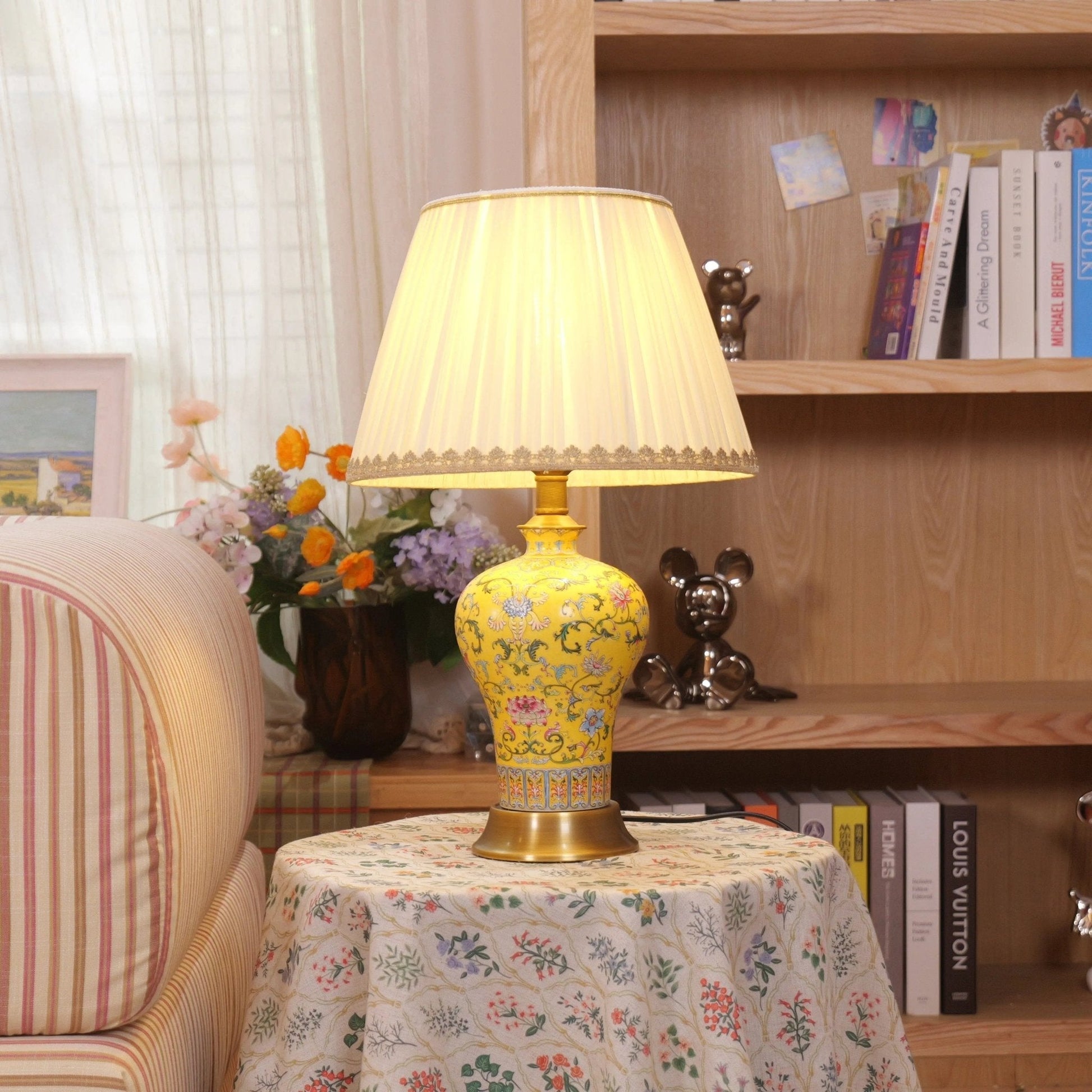 Lightsin Vibrant Ceramic Table Lamps for Living Room – Handcrafted Design with Warm Fabric Shade - House Comfort