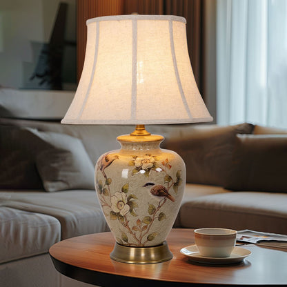 Lightsin Vintage Ceramic Bird - Pattern Table Lamp with Fabric Shade - House Comfort