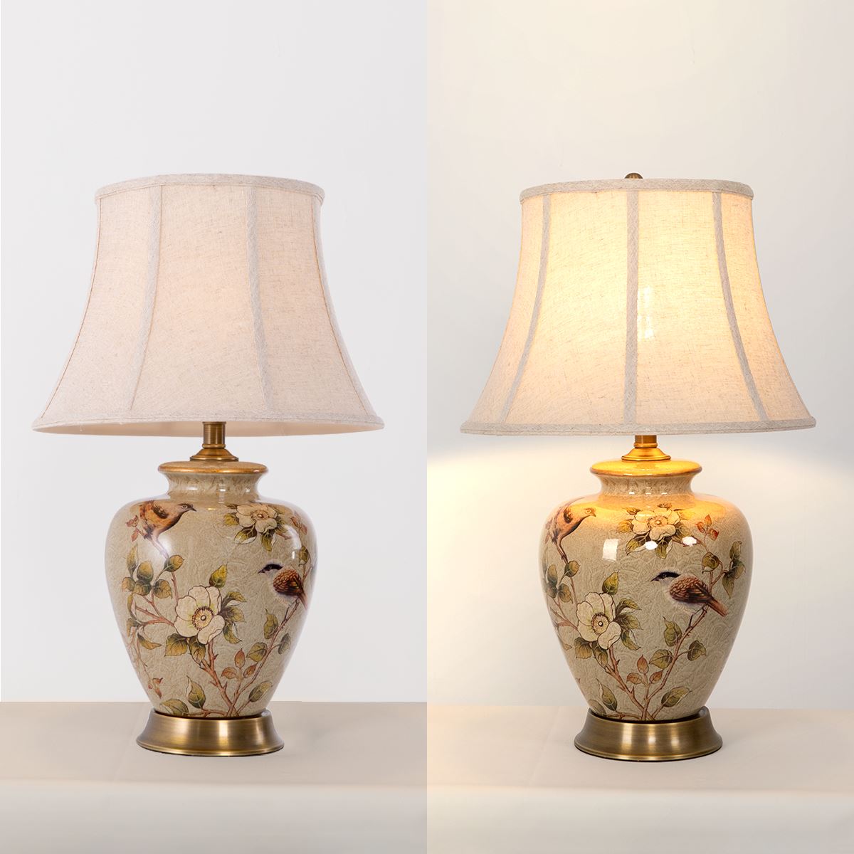 Lightsin Vintage Ceramic Bird - Pattern Table Lamp with Fabric Shade - House Comfort