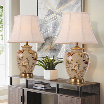 Lightsin Vintage Ceramic Bird - Pattern Table Lamp with Fabric Shade - House Comfort