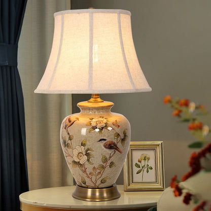 Lightsin Vintage Ceramic Bird - Pattern Table Lamp with Fabric Shade - House Comfort