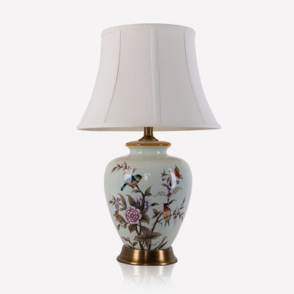 Lightsin Vintage Ceramic Floral Table Lamp with Copper Base for Bedside and Table Lighting - House Comfort