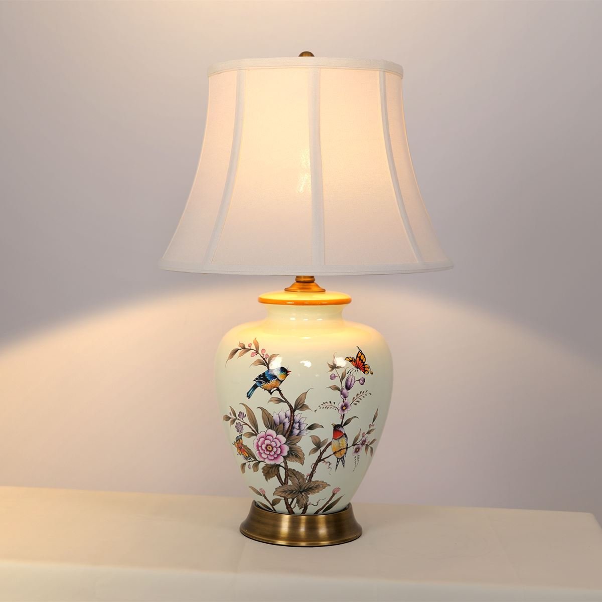 Lightsin Vintage Ceramic Floral Table Lamp with Copper Base for Bedside and Table Lighting - House Comfort