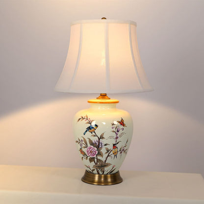 Lightsin Vintage Ceramic Floral Table Lamp with Copper Base for Bedside and Table Lighting - House Comfort