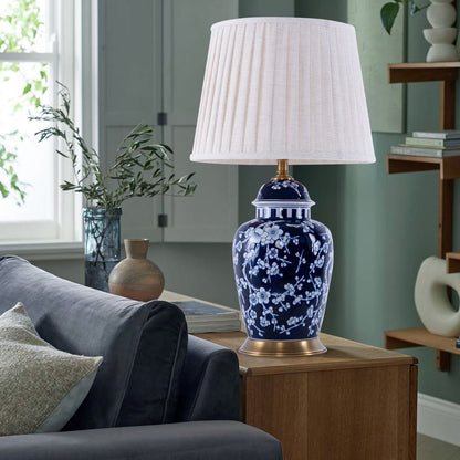 Lightsin Vintage Desk Lamp Ceramic Floral Design with Brass Base and Fabric Shade - House Comfort