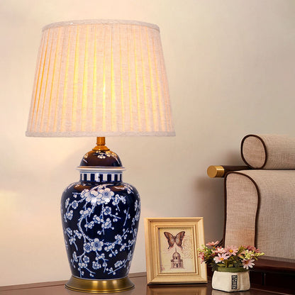 Lightsin Vintage Desk Lamp Ceramic Floral Design with Brass Base and Fabric Shade - House Comfort