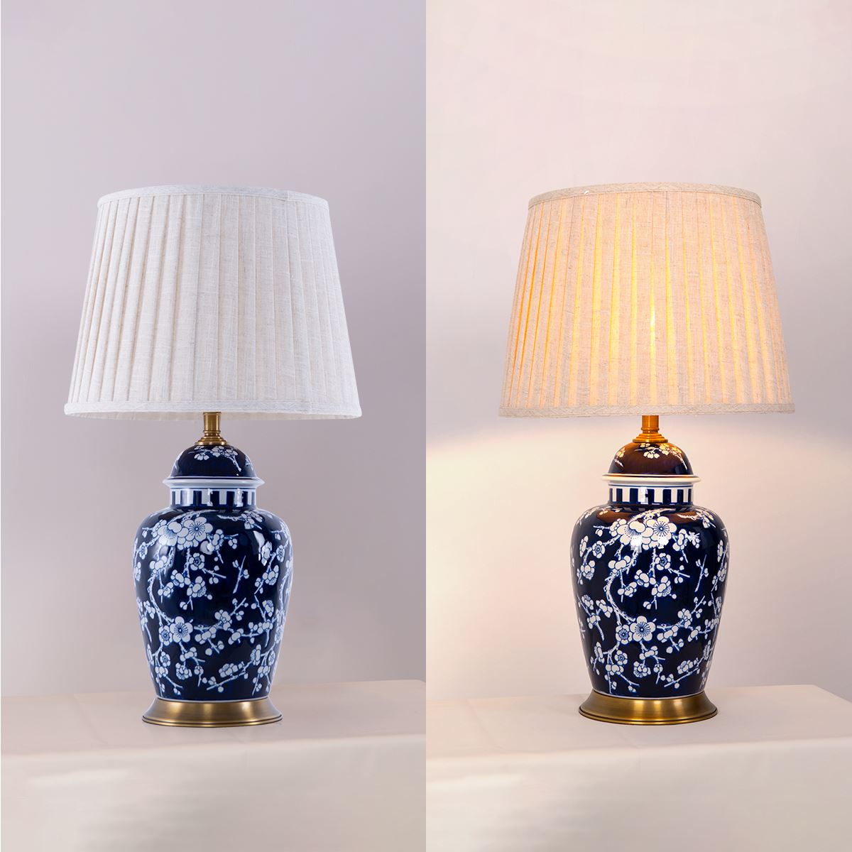Lightsin Vintage Desk Lamp Ceramic Floral Design with Brass Base and Fabric Shade - House Comfort