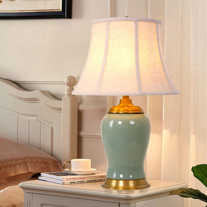 Lightsin Vintage Green Crackle Ceramic Table Lamp with Fabric Shade - House Comfort