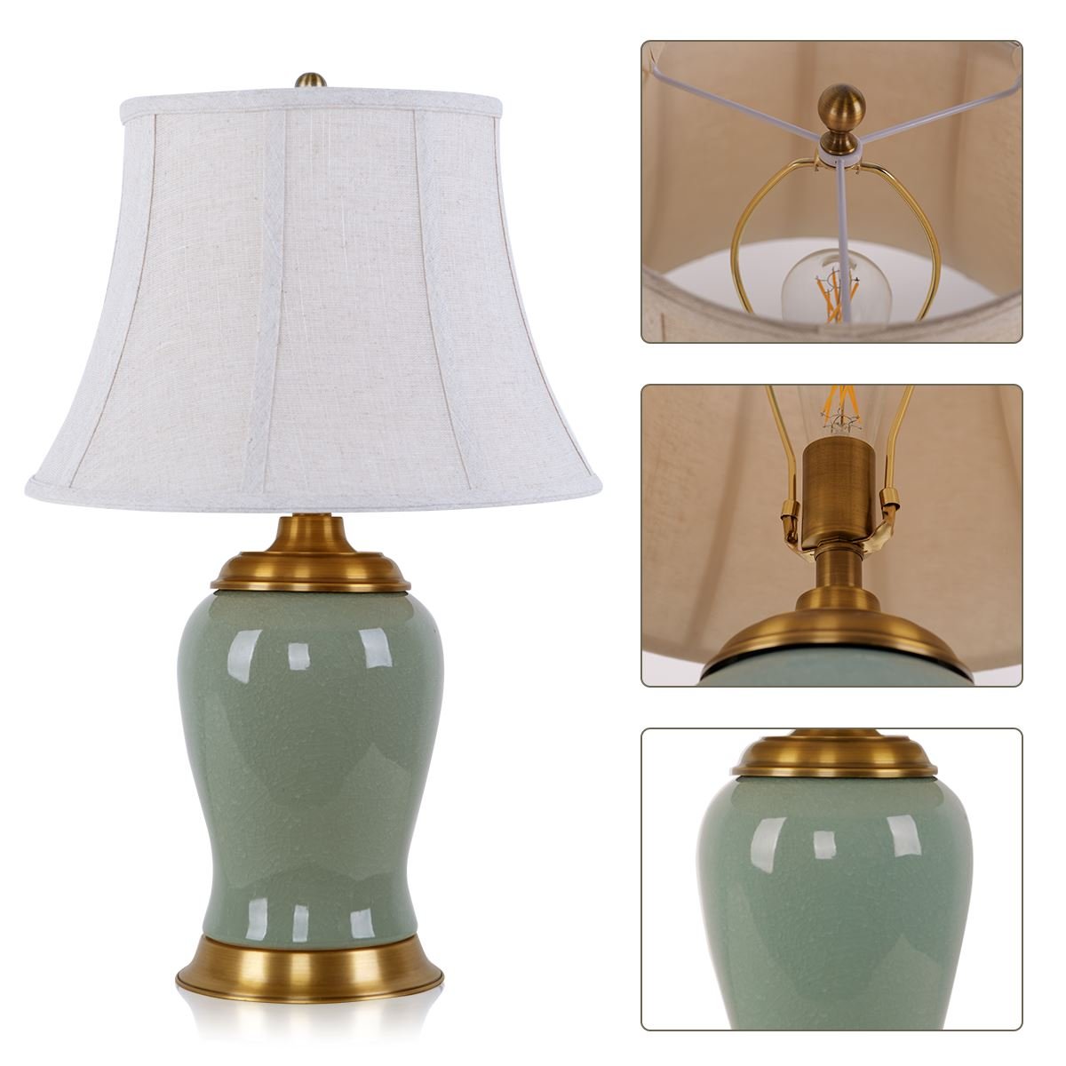 Lightsin Vintage Green Crackle Ceramic Table Lamp with Fabric Shade - House Comfort