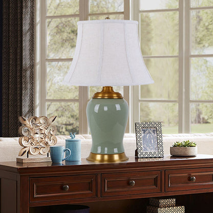 Lightsin Vintage Green Crackle Ceramic Table Lamp with Fabric Shade - House Comfort