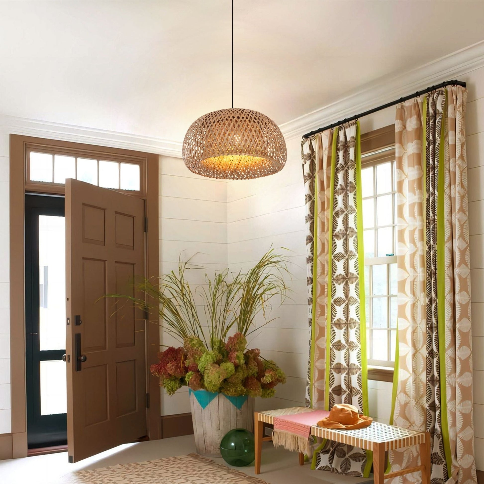 Lightsin Vintage Handwoven Bamboo Dome Pendant Light - House Comfort