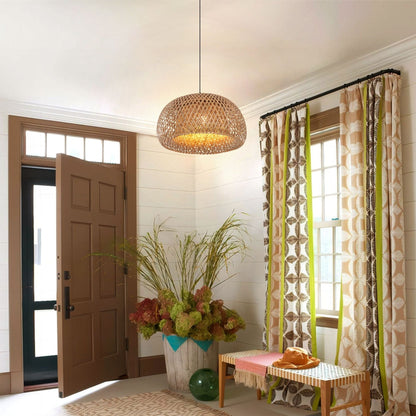Lightsin Vintage Handwoven Bamboo Dome Pendant Light - House Comfort