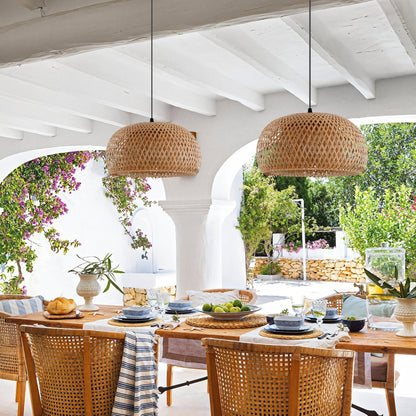 Lightsin Vintage Handwoven Bamboo Dome Pendant Light - House Comfort