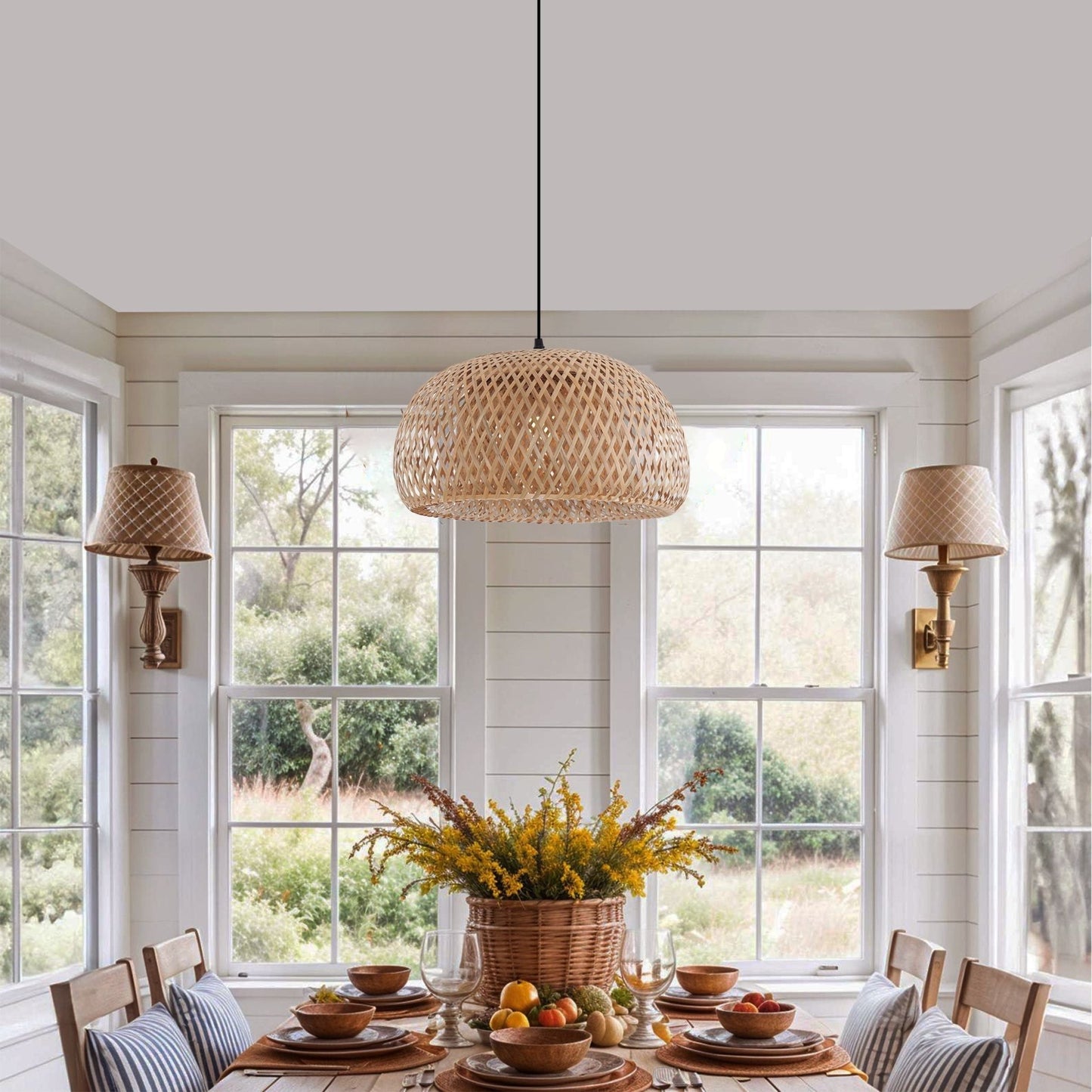 Lightsin Vintage Handwoven Bamboo Dome Pendant Light - House Comfort