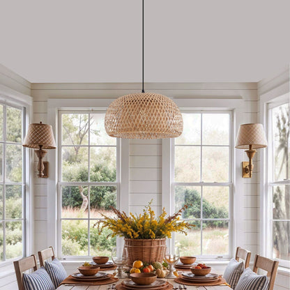 Lightsin Vintage Handwoven Bamboo Dome Pendant Light - House Comfort
