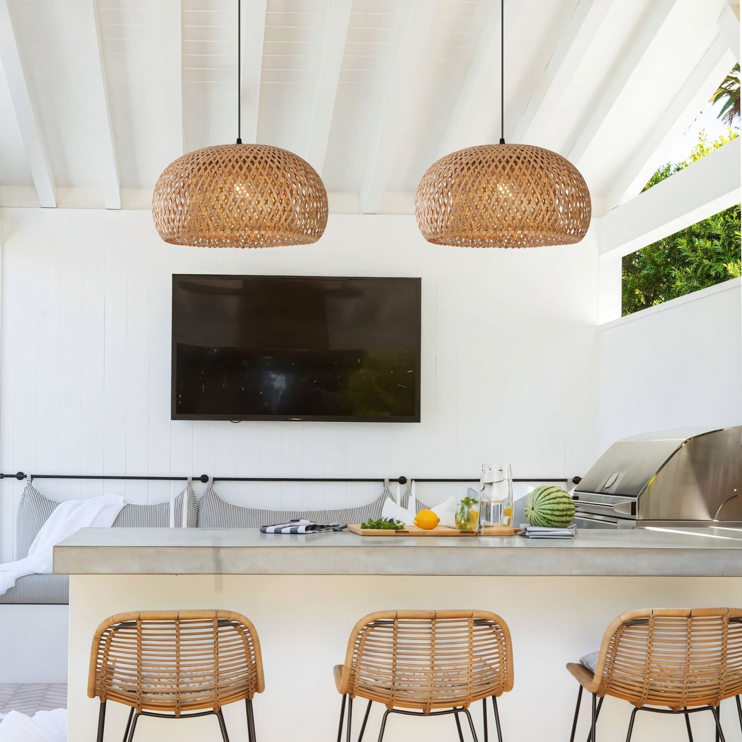 Lightsin Vintage Handwoven Bamboo Dome Pendant Light - House Comfort