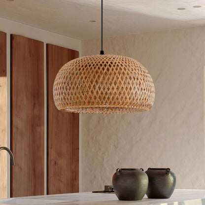 Lightsin Vintage Handwoven Bamboo Dome Pendant Light - House Comfort